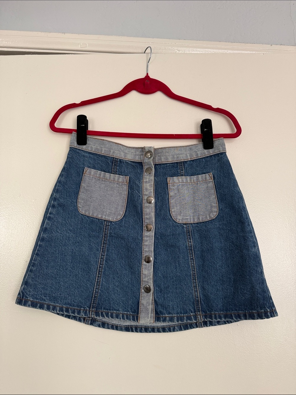 BDG Two-Tone Button-Front Denim Mini Skirt - Blue